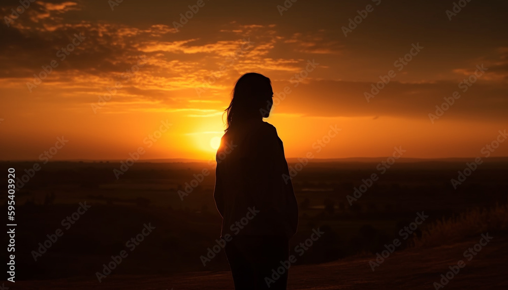 Silhouette of one person standing in solitude generated by AI