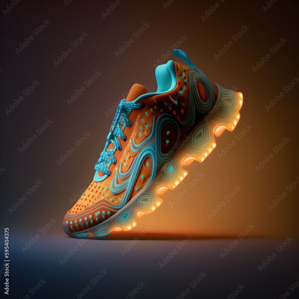 lateral view of a 3d running shoe kids shoe lights up at night skechers