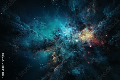 Illustration of a colorful universe with blue accents. Generative AI © Danilo