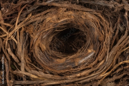 birds nest up close, made of intertwined branches. Generative AI