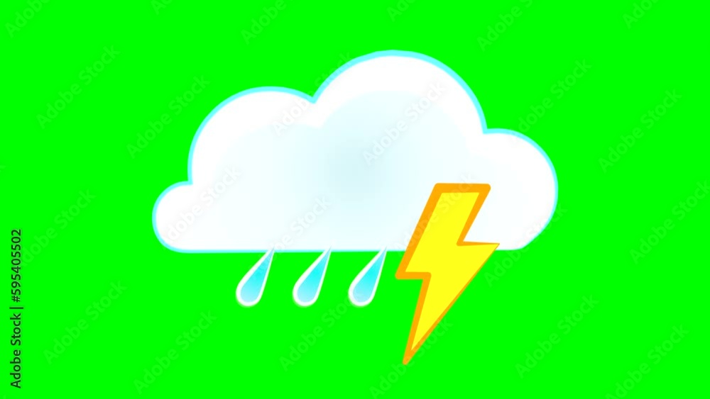 Animated video of weather forecast icon with cloud, lightning and rain with green background chroma key. Animated video of weather forecast icon with cloud, lightning and rain with green background chroma key.