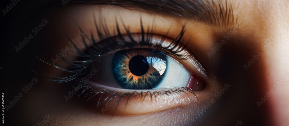 A close-up of a woman's eye. Generative Ai.
