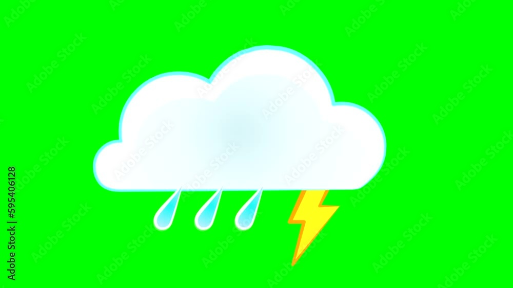 Animated video of weather forecast icon, cloud, wind, lightning and rain with green background chroma key. Animated video of weather forecast icon, cloud, wind, lightning and rain with green background chroma key.