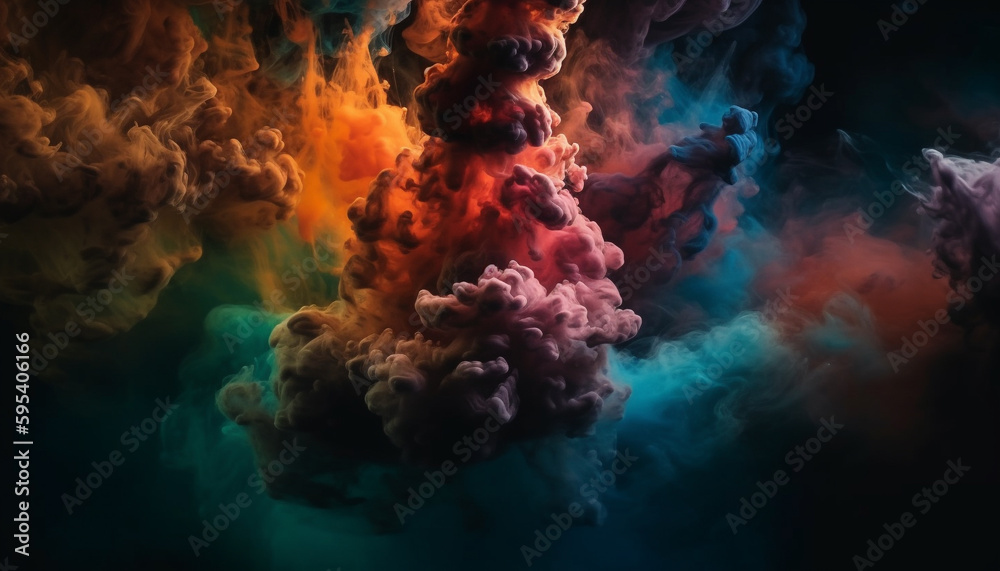 Abstract smoke exploding in vibrant colored space generated by AI - obrazy, fototapety, plakaty 