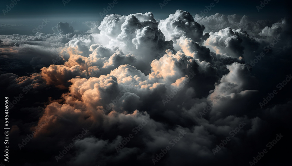 Obraz premium Dramatic sky over idyllic landscape, nature beauty generated by AI