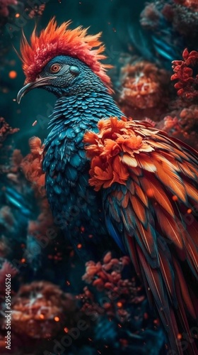 Vibrant Colorful Bird Closeup. Generative ai © Scrudje