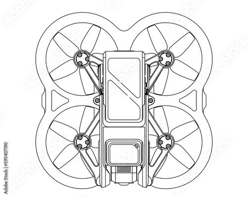 Drone FPV Line Stroke. FPV Glasses. Drone Vector Isolated. White Background. R202304003