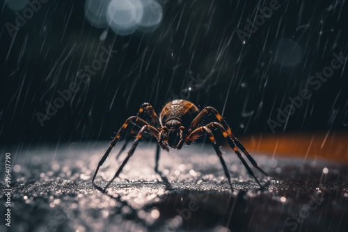 A spider caught in a downpour. Generative AI © Emily