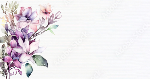 Fototapeta Naklejka Na Ścianę i Meble -  watercolor illustration of colorful flowers in wide border - Generative AI 