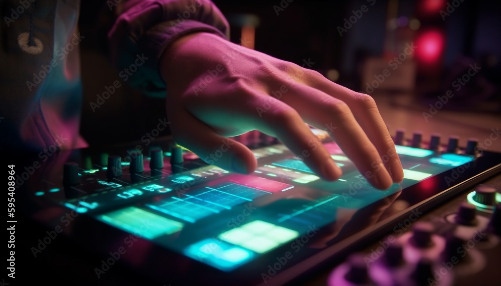Fototapeta premium Hand on the knob, nightlife aglow at club generated by AI