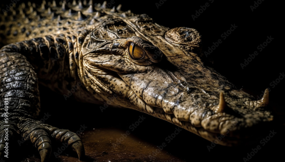 Fototapeta premium Dangerous alligator teeth close up portrait underwater generated by AI