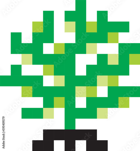 Tree of life, spiritual, sacred, ecological symbol. Stylized drawing of large square pixels. Vector graphics art.