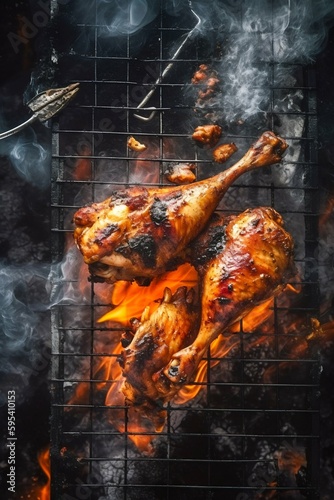 Grilled Chicken Cooking on Barbecue. Generative ai