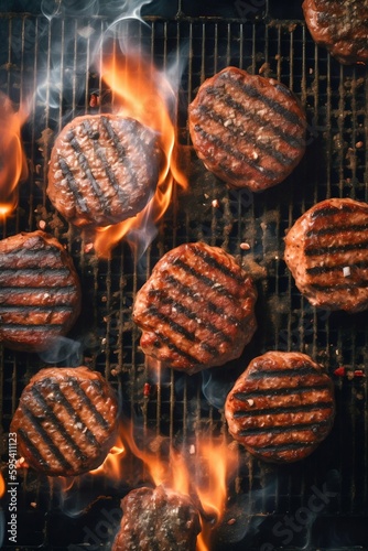 Sizzling Cutlets on Grill. Generative ai