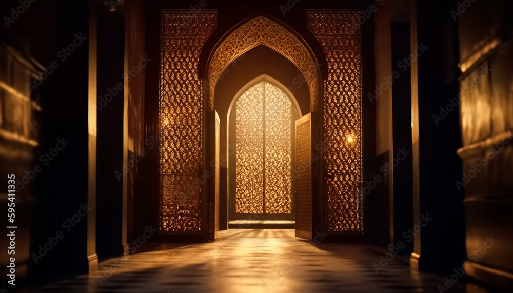 Illuminated minaret highlights ancient Arabic elegance and spirituality generated by AI Illuminated minaret highlights ancient Arabic elegance and spirituality generated by AI