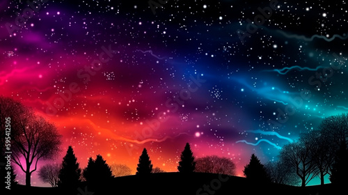 Multicolored Starry Night Sky Background. Generative AI © Aram