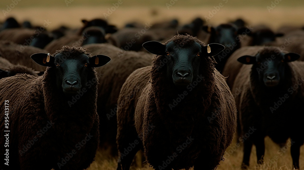 Fototapeta premium The black sheep in the herd. Generative AI