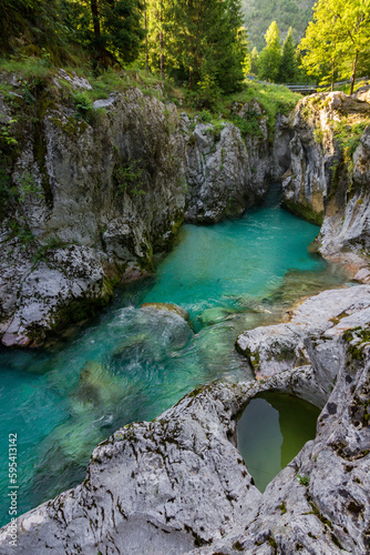 Soca turquoise river near Bovec in Slovenia