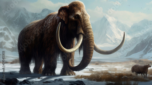 Woolly Mammoth  an enormous mammal  extinct animal. Generative AI