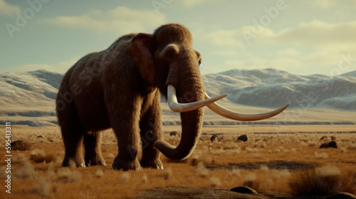 Woolly Mammoth  an enormous mammal  extinct animal. Generative AI