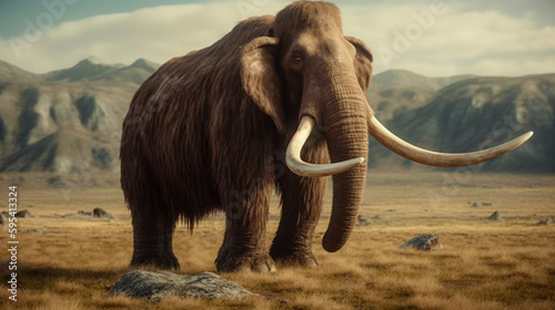 Woolly Mammoth  an enormous mammal  extinct animal. Generative AI