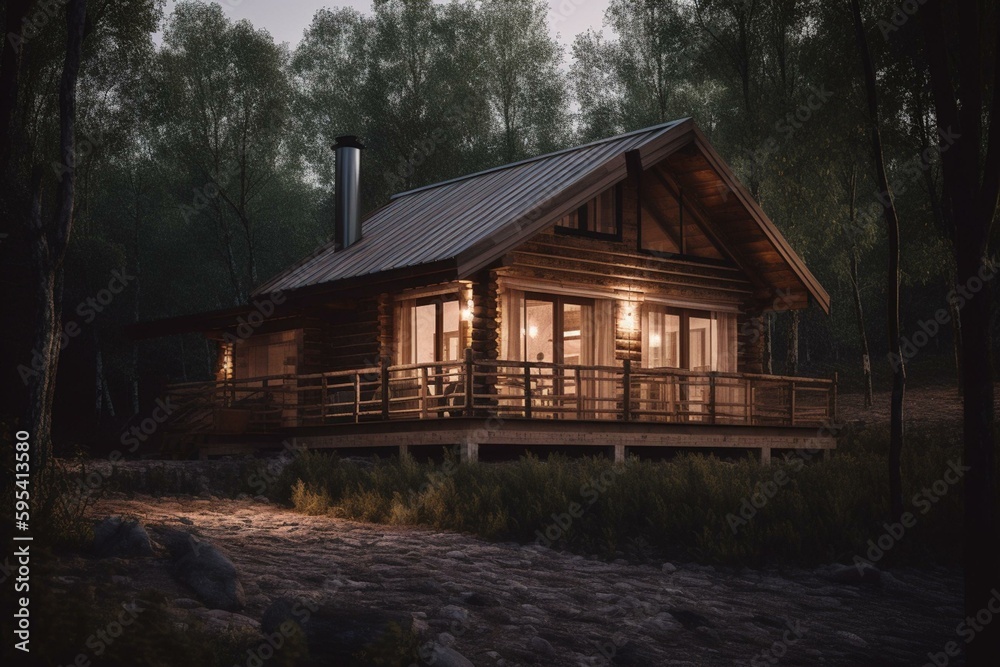 A wood cabin representing real estate model concept. Generative AI
