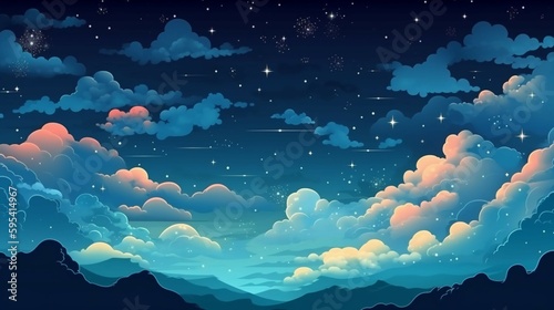 Sky above the clouds Melhen starry sky cute sky background illustration. AI generative