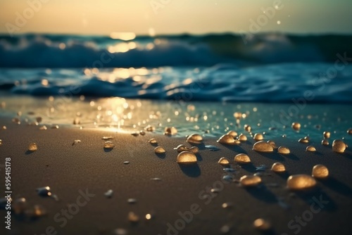 Sand And Sea - Beach Summer With Defocused Ocean and Bokeh Lights - Abstract Blurred Seashore. AI generative