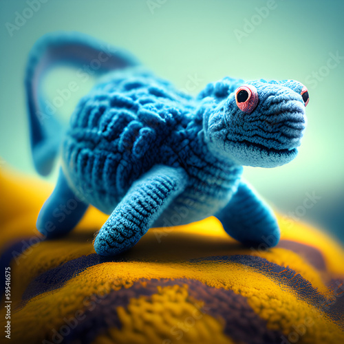 Lovely, fantastic knitted figurines of marine animals, creatures unknown to us. generative AI photo