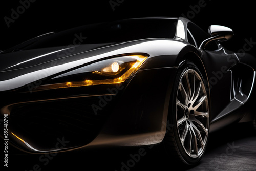 Sports car on black with generative AI technology © RafaelBegue