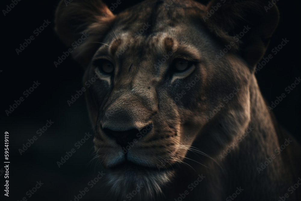 Close up portrait of a lion with generative AI technology