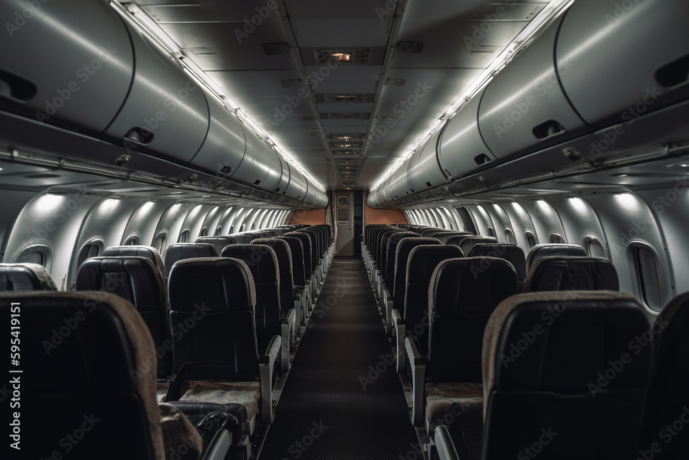interior of an airplane aisle with generative AI technology interior of an airplane aisle with generative AI technology
