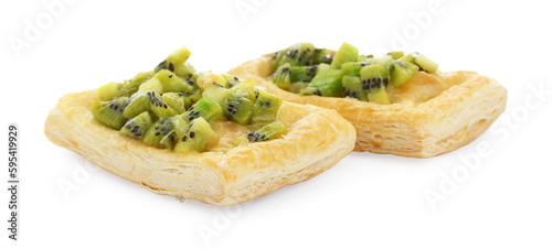 Fresh tasty puff pastry with kiwi isolated on white