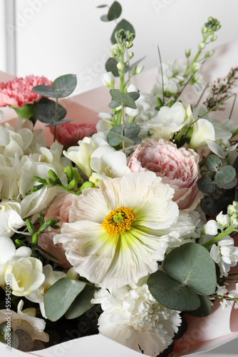 Closeup view of bouquet with beautiful flowers