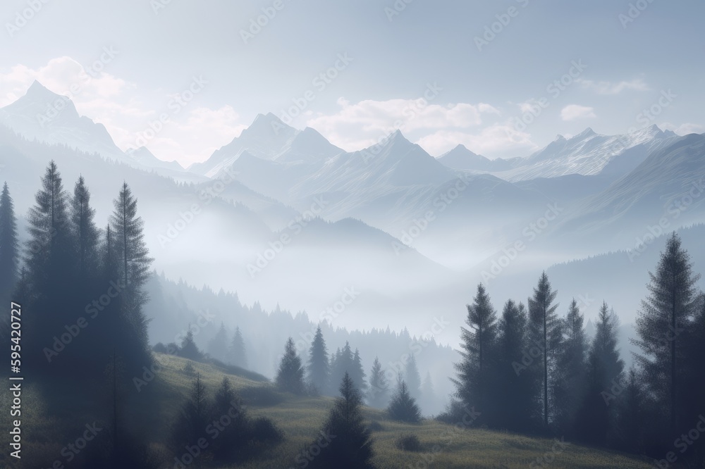 Misty Mountains Mountains Alpine Forest Scene Background Image