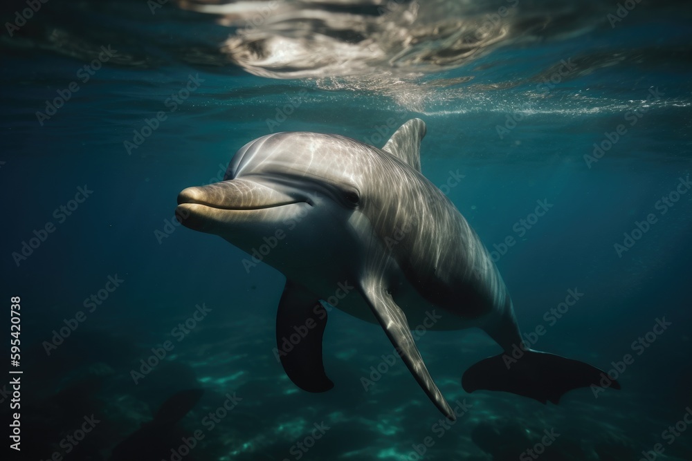 Fototapeta premium Dolphin under the ocean. Generative AI