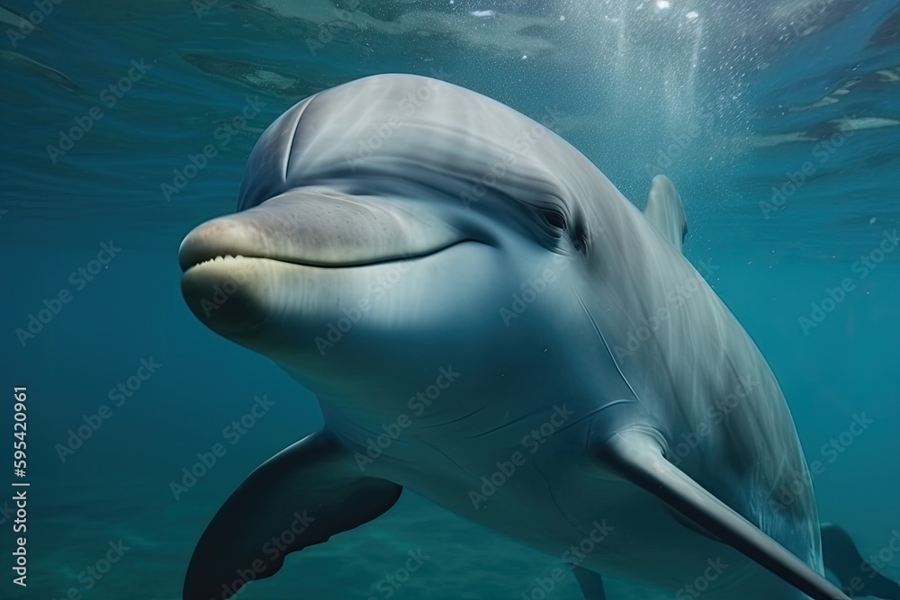 Fototapeta premium Dolphin under the ocean. Generative AI