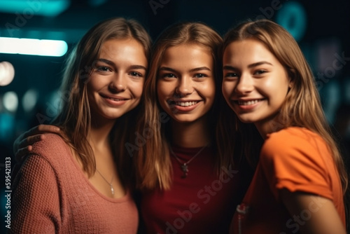 three female people happily...