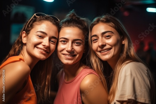 three female people happily...