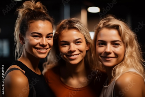 three female people happily...