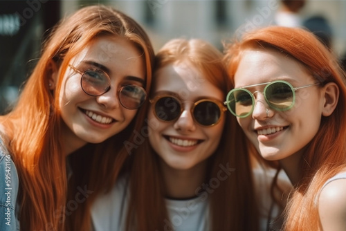 three female people happily...