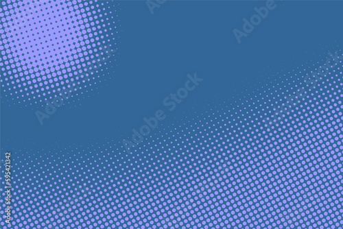 Blue background with halftone dots and wave. Retro pop art background. 