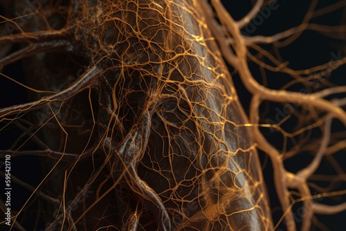 A picture of interwoven nerves in the body. Generative AI