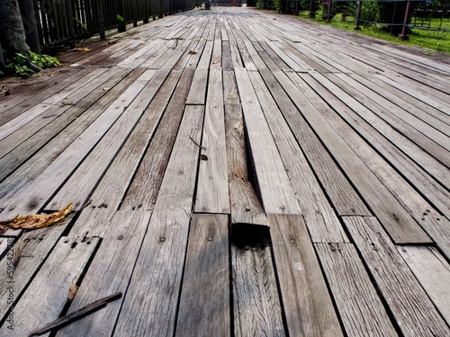 Damaged outdoor wooden plank at Changi Broadwalk photo