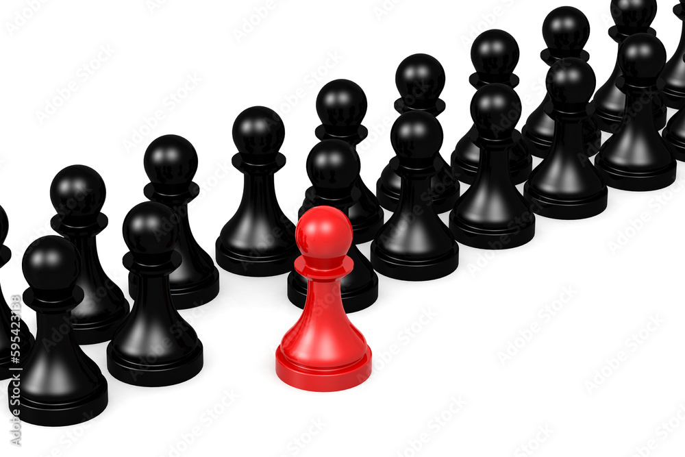 Leadership concept with red pawn standing out from the black Leadership concept with red pawn standing out from the black