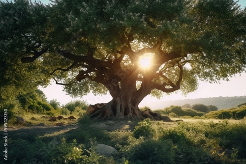 A flourishing tree in a natural setting. Generative AI © Milana