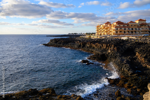 Winter vacation in sunny Caleta de Fuste touristic village on Fuerteventura, Canary islands, Spain photo