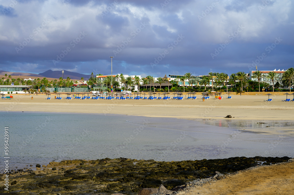 Winter vacation in Caleta de Fuste touristic village on Fuerteventura, Canary islands, Spain