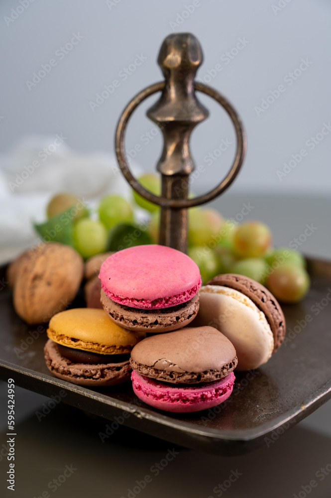 Macarons or French macaroon sweet meringue based confection made with Macarons or French macaroon sweet meringue based confection made with
