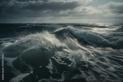 Enormous ocean waves during a storm. Generative AI